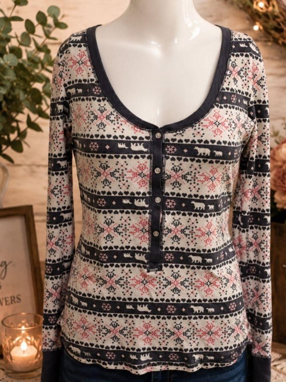 Victoria’s Secret PINK Gray Thermal Pajama Top Size Small